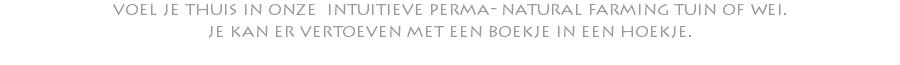 voel je thuis in onze intuitieve perma- natural farming tuin of wei. je kan er vertoeven met een boekje in een hoekje.